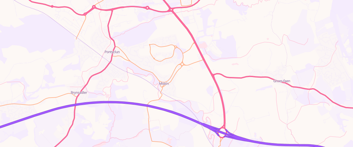 Map showing the location of Miskin Corner Service Station