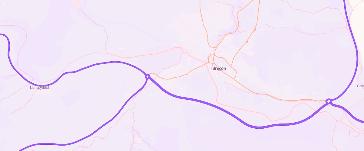 Map showing the location of Brecon Service Station