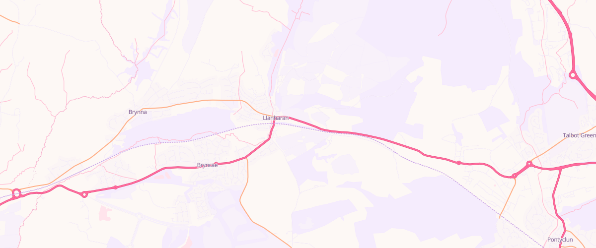 Map showing the location of Llanharan Service Station