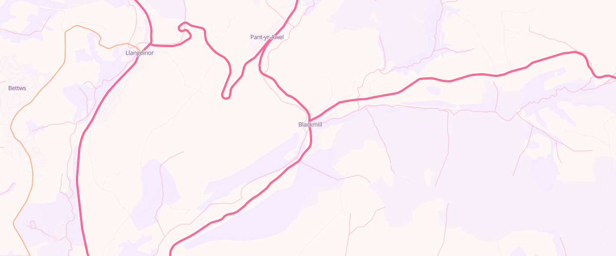 Map showing the location of Blackmill Service Station