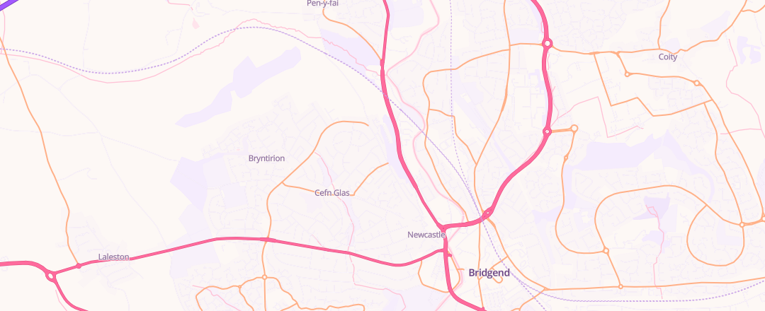 Map showing Leighton James, Bridgend