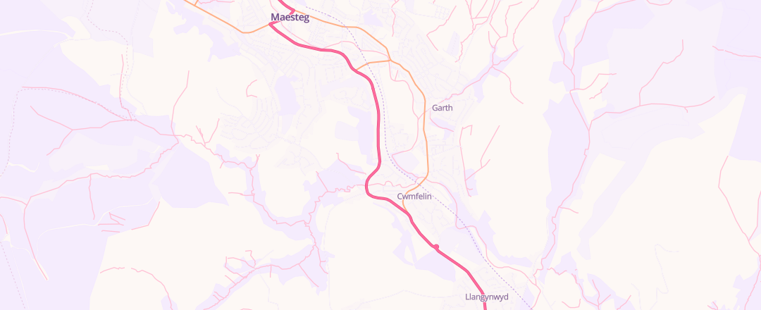 Map showing Rely-On-Tyres, Maesteg