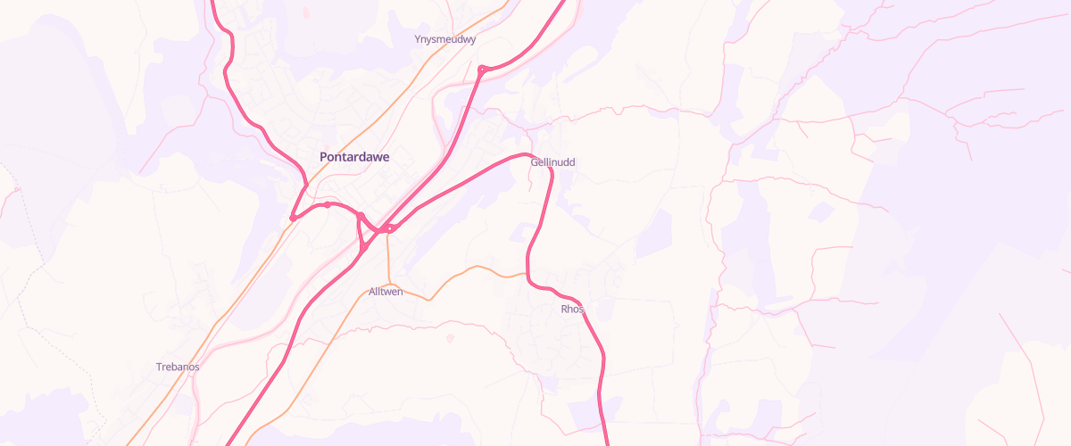 Map showing the location of Gellinudd Service Station