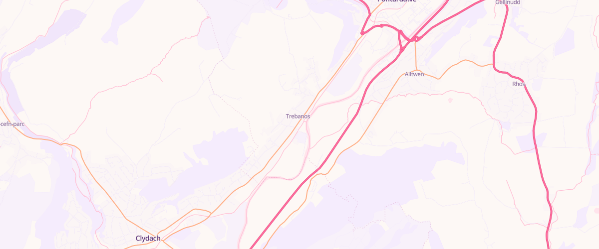Map showing the location of Trebanos Service Station