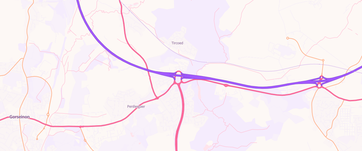 Map showing the location of Swansea Service Area