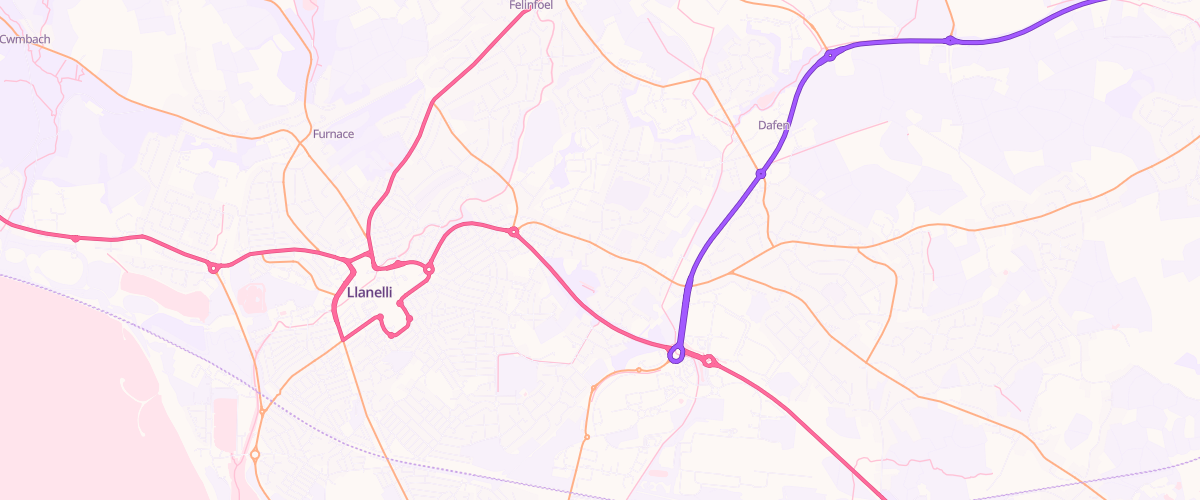 Map showing the location of Nts Llanelli Service Station