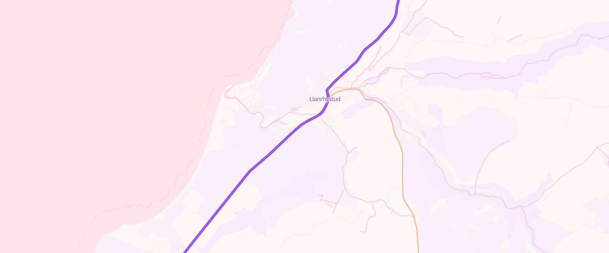 Map showing the location of Llanrhystud Service Station