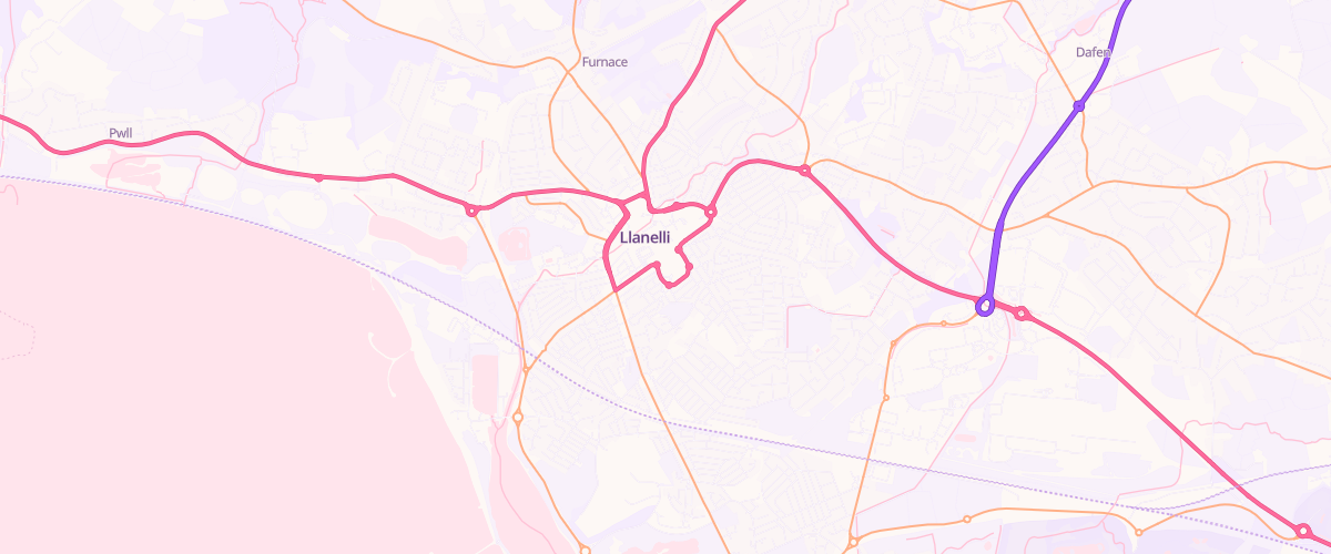 Map showing the location of Asda Llanelli Murray Street