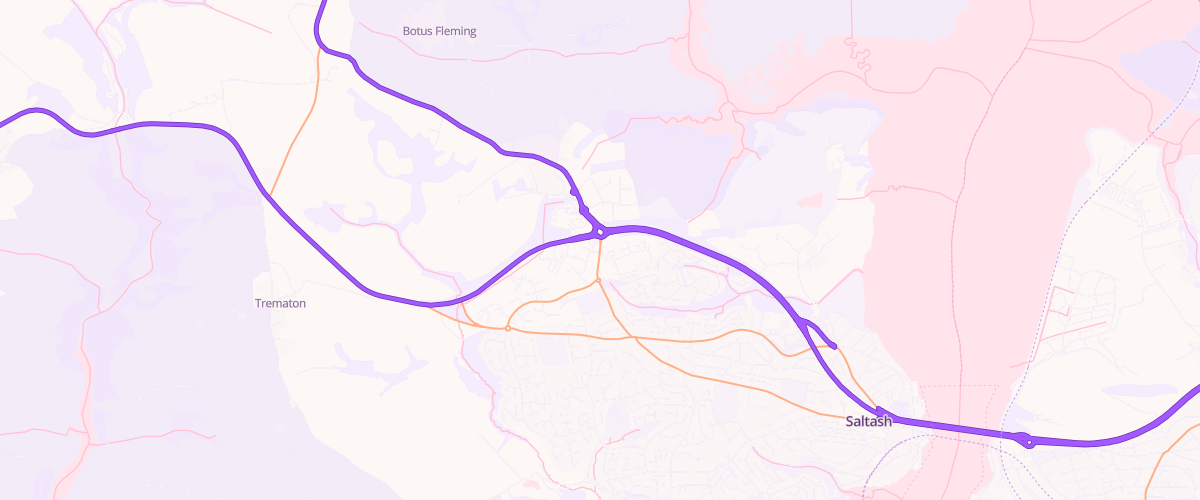 Map showing the location of Saltash Service Area