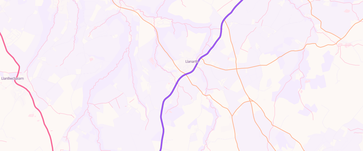 Map showing the location of Llanina Service Station