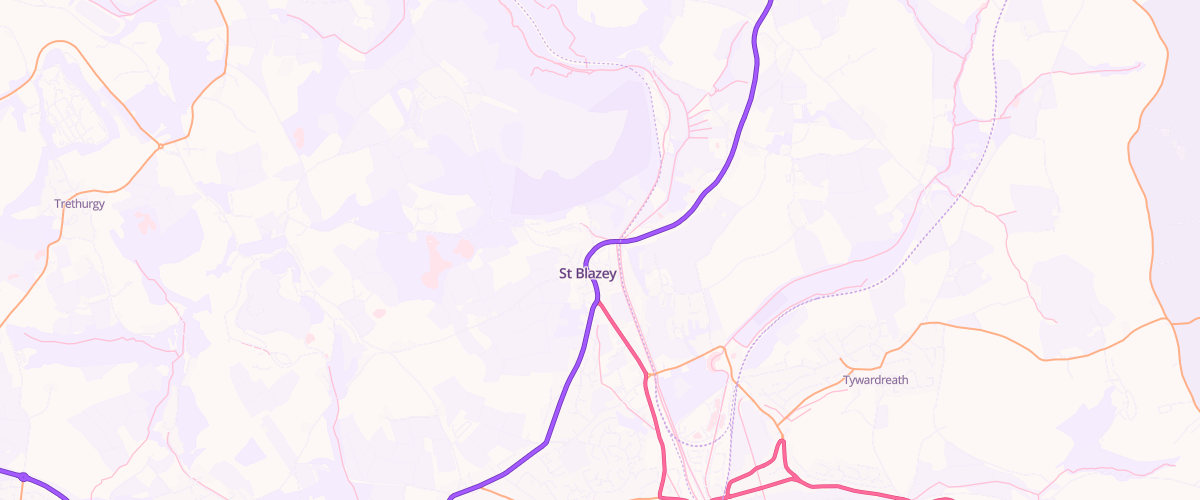 Map showing the location of St Blazey Service Station