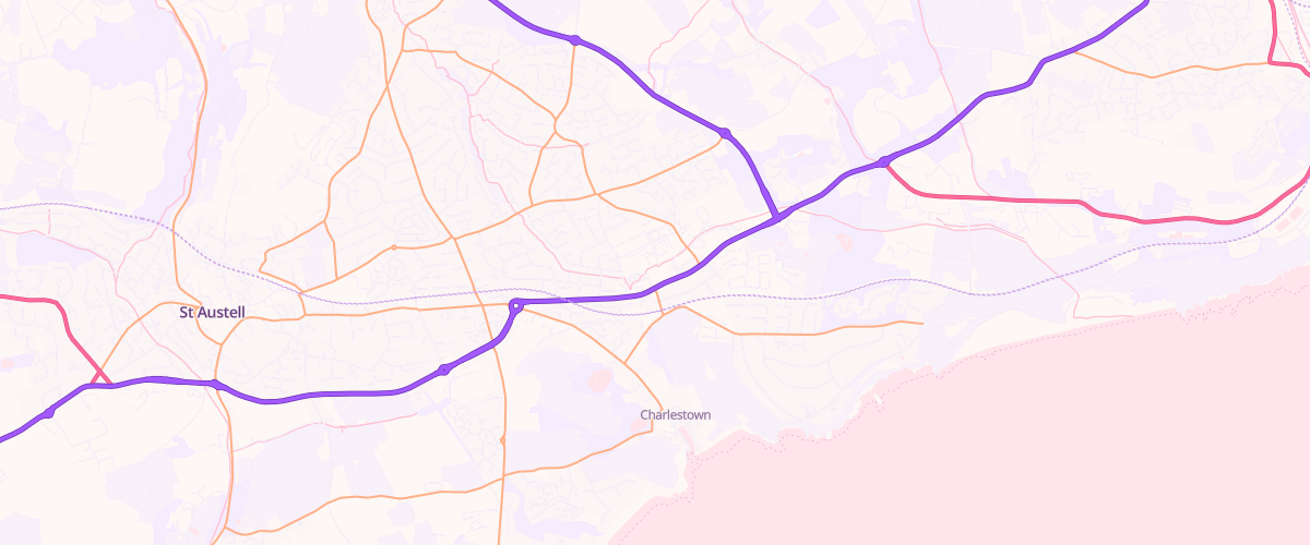 Map showing the location of St Austell Daniels Ln