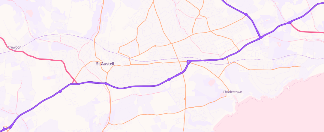 Map showing Hawkins Motorcentre, St Austell