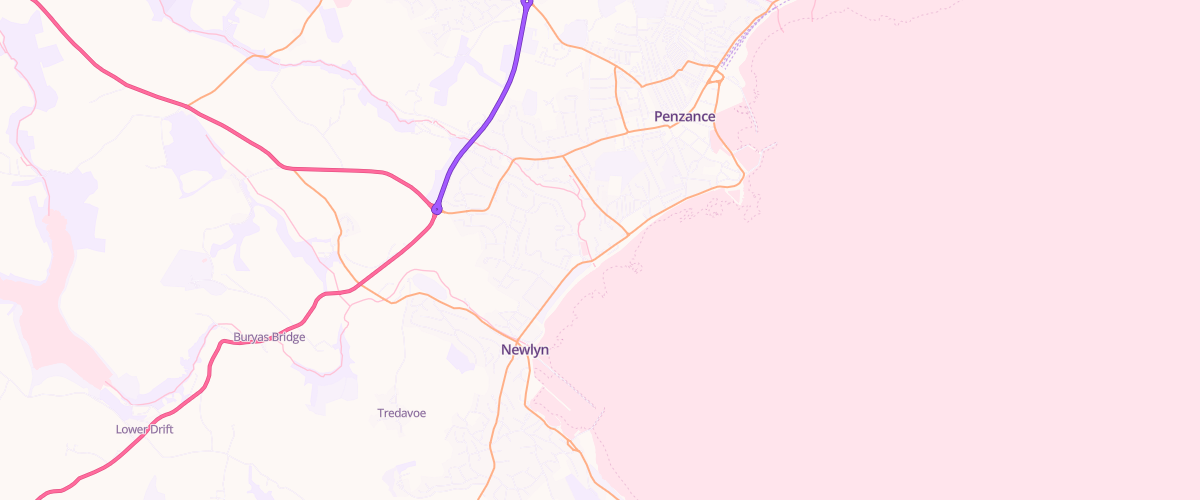 Map showing the location of Asda Penzance Express Petrol