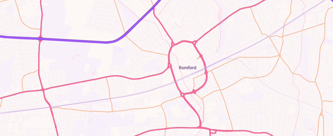 Map showing Grays, Romford