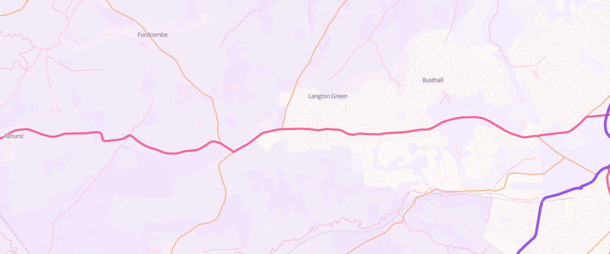 Map showing the location of Langton Green Service Station