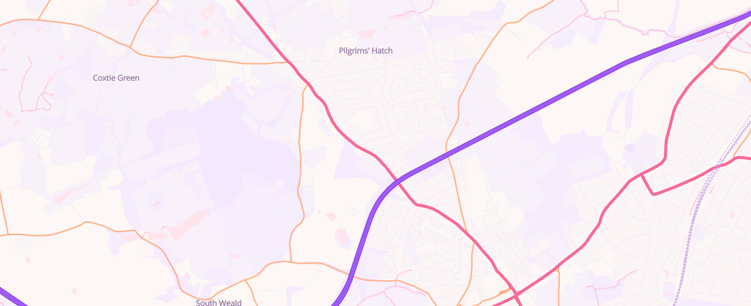 Map showing Weald Park Garage, Brentwood