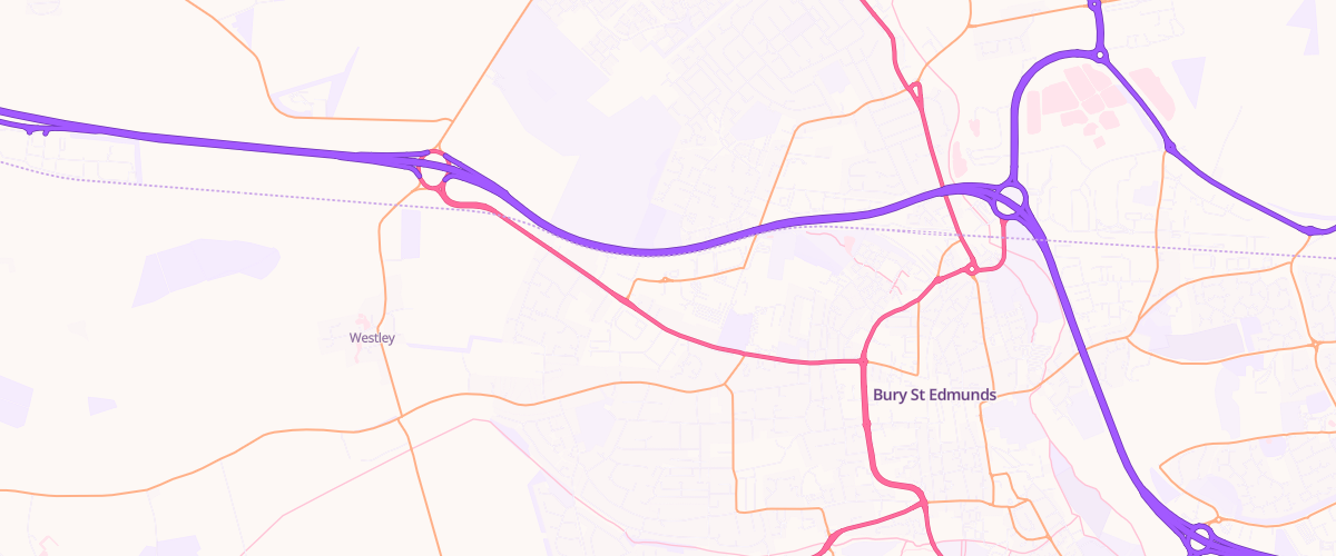 Map showing the location of Asda Bury St Edmunds