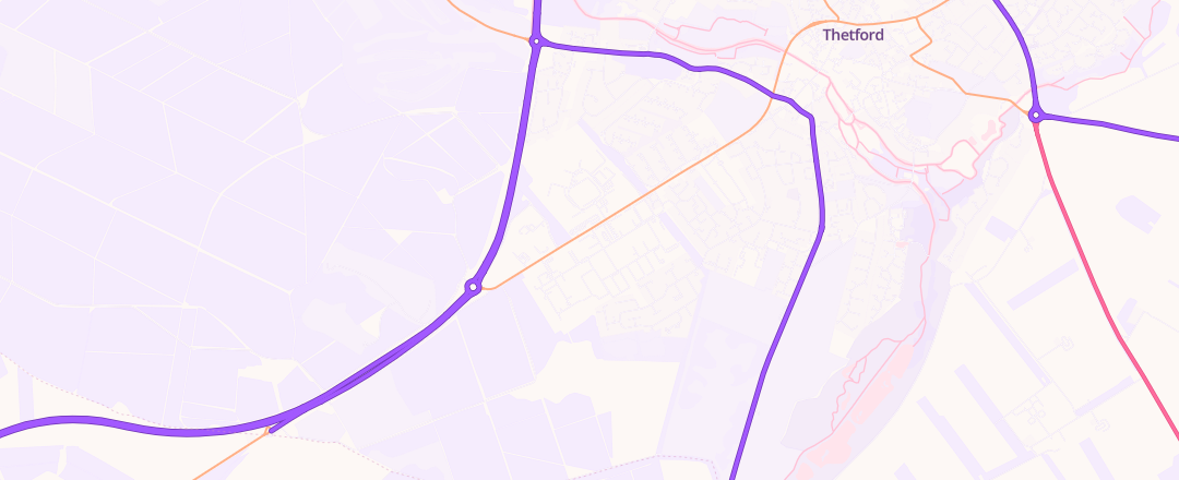 Map showing Kwik - Fit, Thetford