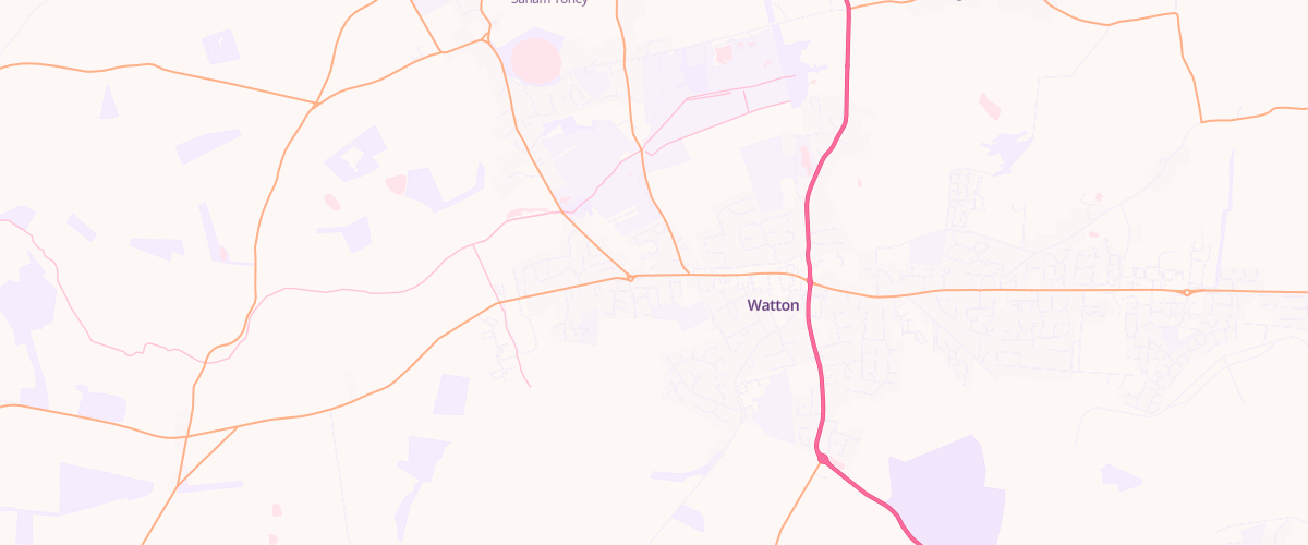 Map showing the location of Watton Service Station