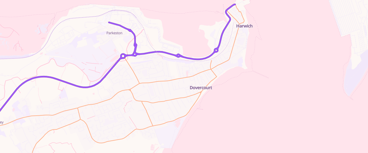 Map showing the location of Asda Harwich Supermarket