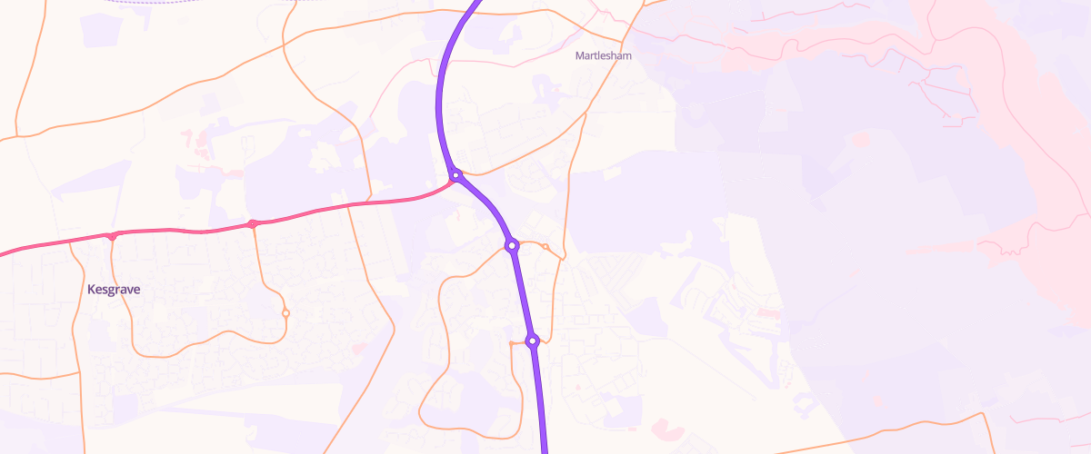 Map showing the location of Martlesham Extra Petrol Filling