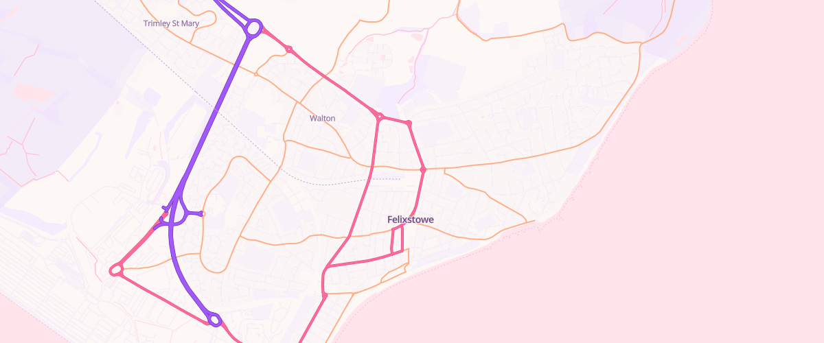 Map showing the location of Felixstowe Co-Op Forecourt