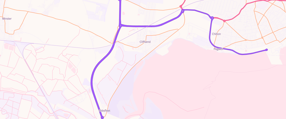 Map showing the location of Pegwellbay Service Station