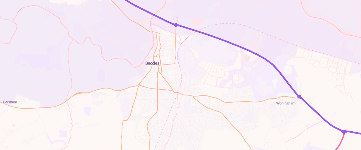 Map showing the location of Nts Beccles Service Station