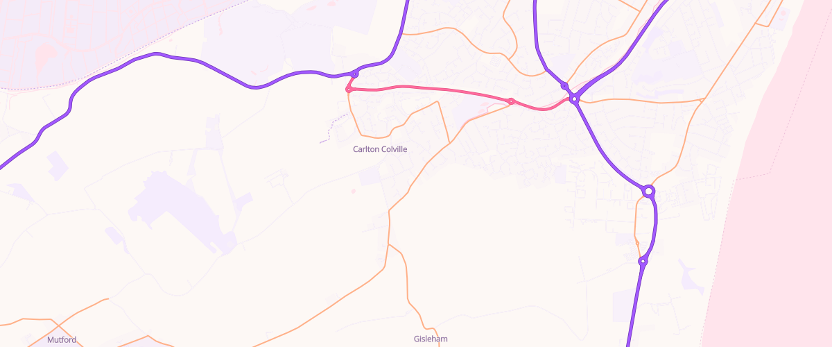 Map showing the location of Carlton Colville Service Station