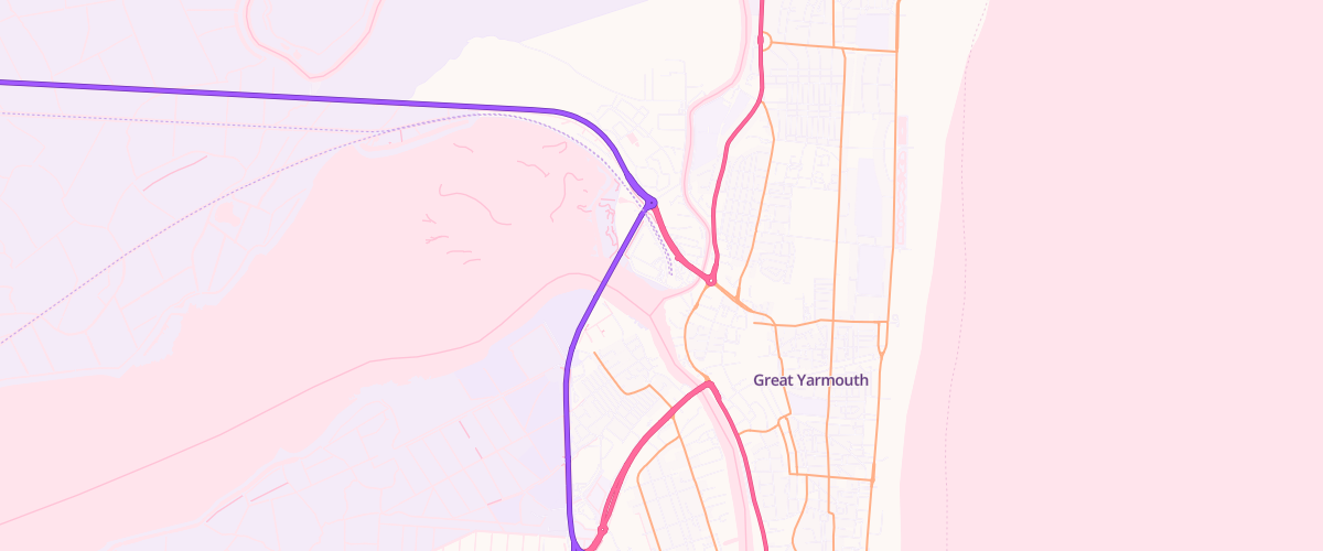 Map showing the location of Asda Great Yarmouth